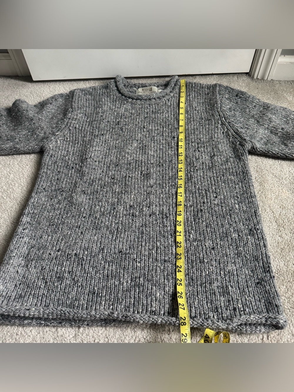 Aran Sweater Market  Donegal Tweed Roll Neck Handmade Wool Pullover Gray Irish - Picture 6 of 7